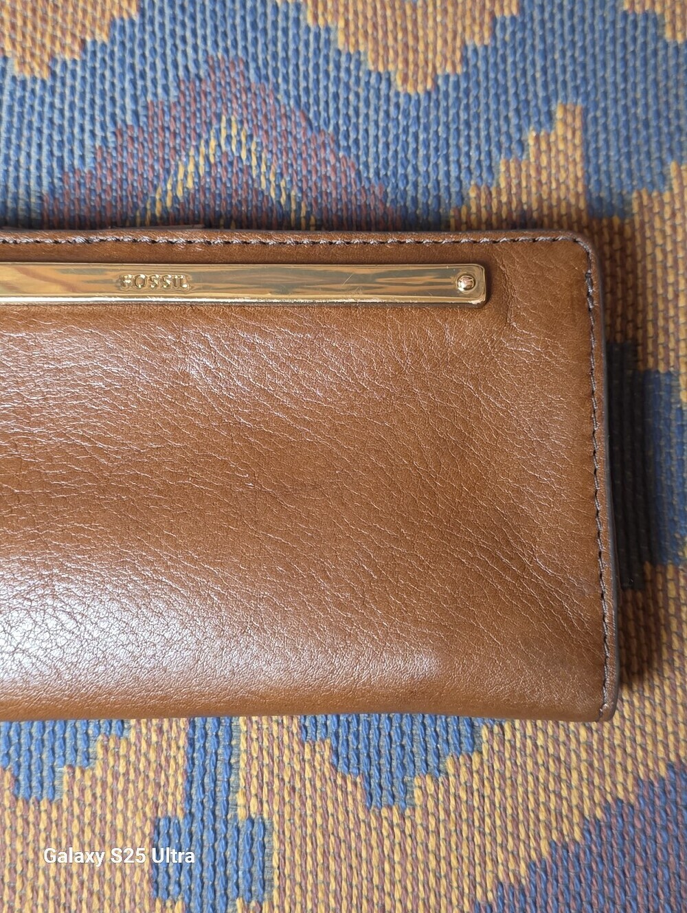 Fossil Liza Brown Leather Wallet Gold Hardware Bar Slim Bifold Clutch - Picture 7 of 16